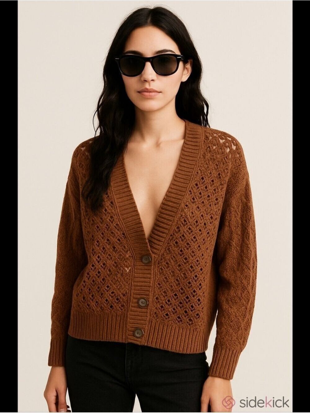Northcrest Cardigan Sweater Dark Brown Cotton Size Large 3 Buttons